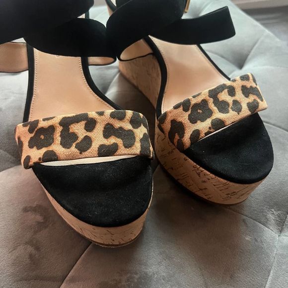 Veronica Beard Hurley Leopard Print Platform Wedge Sandals Size 8.5 - Picture 5 of 9